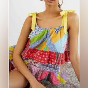 Anthropologie Let Me Be Multicolor patchwork ruffle tank top- size 6
